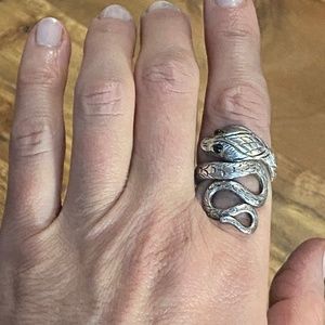 Sterling Silver 925 handmade Vintage Snake Ring with stone eyes